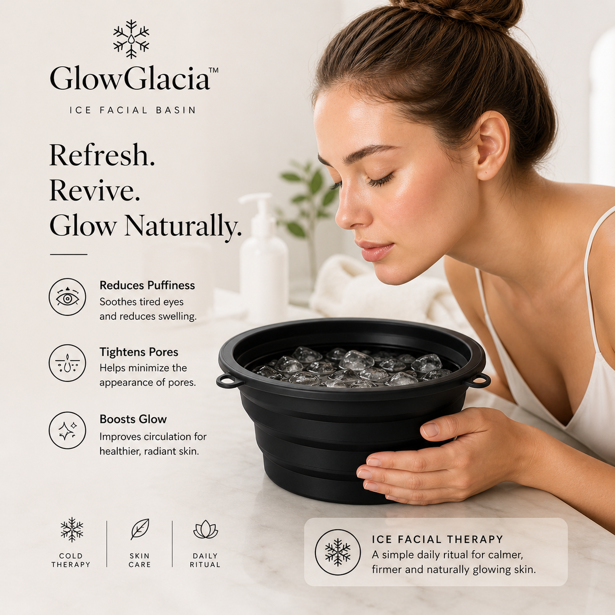 GlowGlacia™ Ice Facial Basin – Cold Therapy Face Ice Bath Bowl